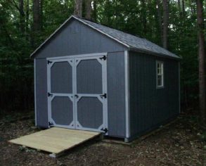 Gray Gable Shed with Custom Doors